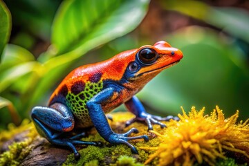 Obraz premium Vibrant Poison Frog Colors Showcasing Nature's Stunning Palette in a Tropical Rainforest Setting