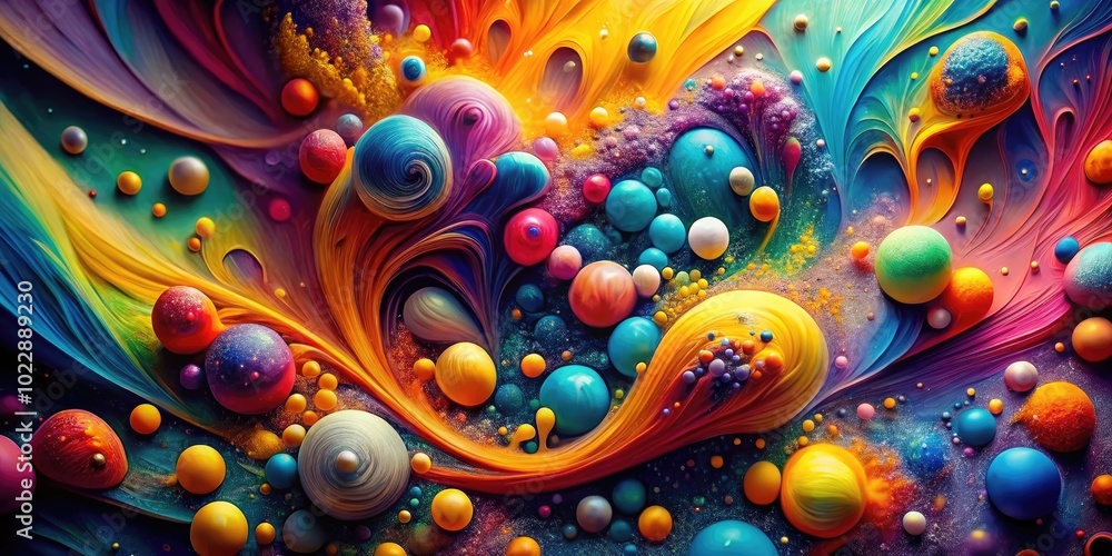 Poster Vibrant Polychrimasia Abstract Art Composition with Bold Colors and Intricate Patterns for Design Use