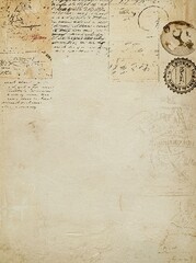 Vintage Parisian Elegance Texture with Script, Stamps