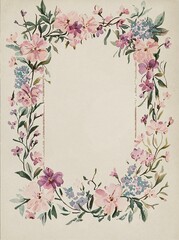 Watercolor Vintage Page with Floral Frame