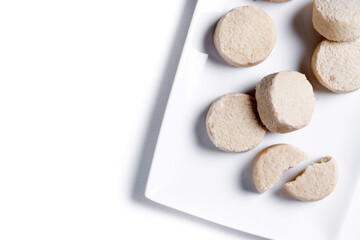 Christmas shortbread isolated on white background. Top view. Copy space