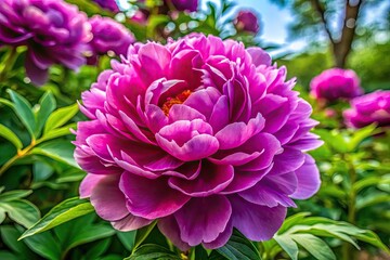 Vibrant Purple Peony Blooming in a Garden Setting, Showcasing Its Rich Color and Delicate Petals