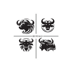 Buffalo head logo silhouettes vectors with a white background