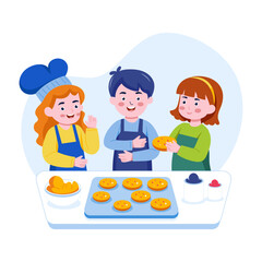 Kids baking illustration in flat style 


