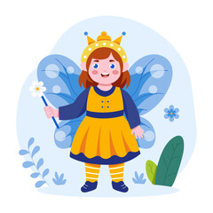 A girl wearing a fairy costume, a flat style illustration 

