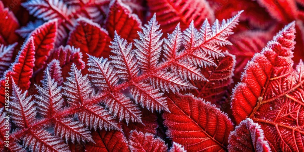 Poster vibrant red cold texture with frosty patterns and intricate details for creative projects and design