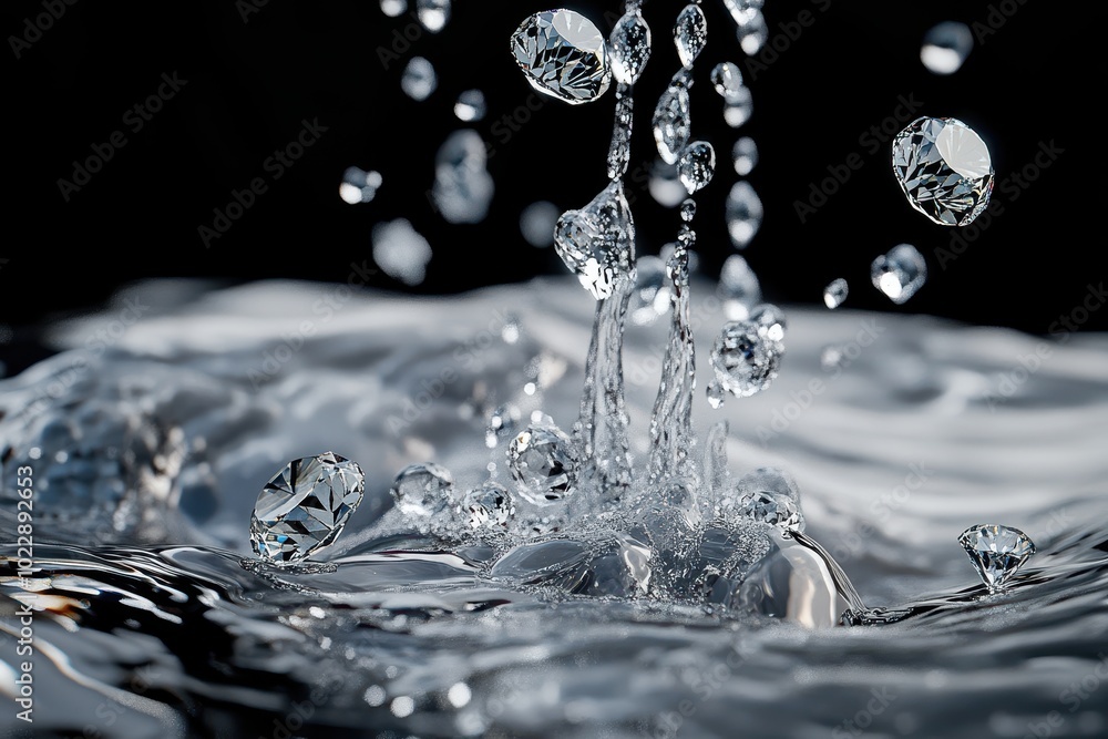 Poster A stream of water with many diamonds floating in it