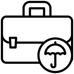 Briefcase With Umbrella Icon, Black And White Outline Icon Symbol