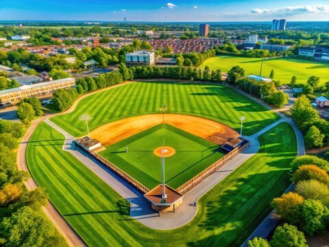 Vibrant Scene of Louisville Kentucky Baseball Field with Bright Green Grass and Clear Blue Sky