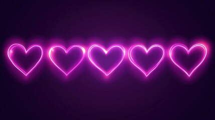 Neon hearts glowing in vibrant pink colors