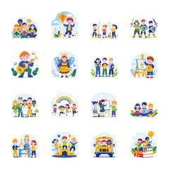 Fototapeta premium Basic RGBSet of Flat Style Kids Day Illustrations