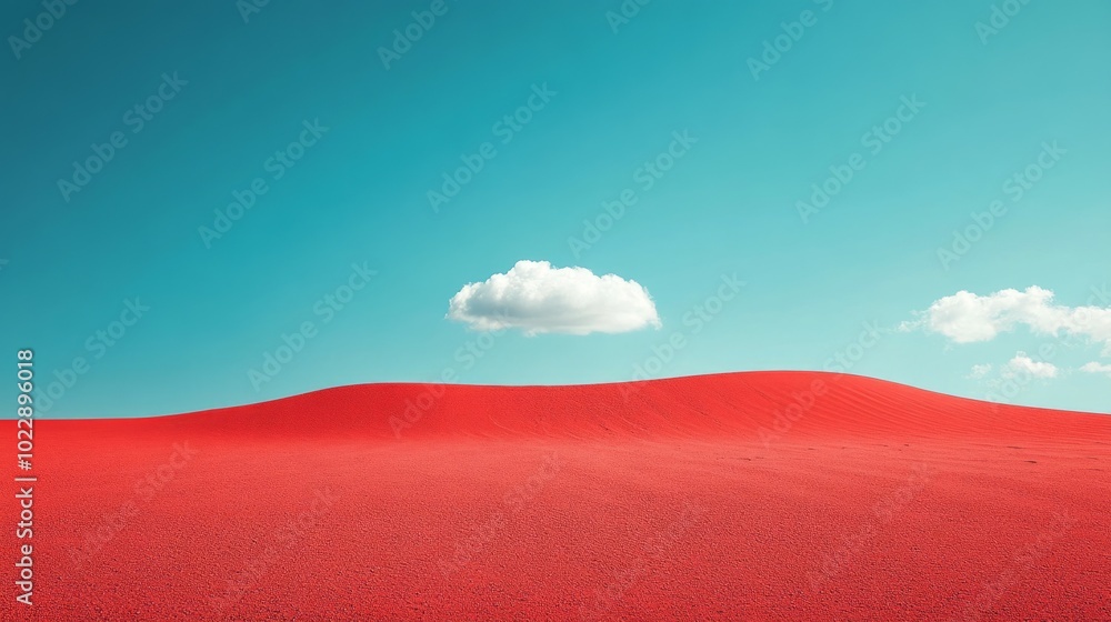 Poster a red field with a cloud in the sky