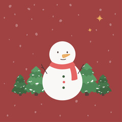 Cute snowman and Christmas tree.
