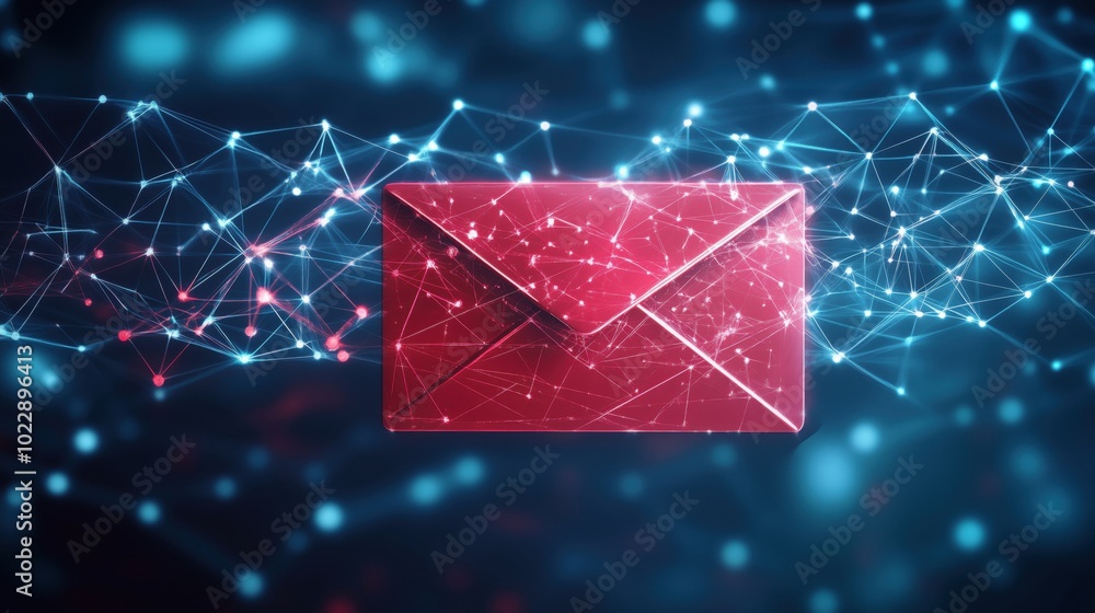 Poster digital envelope with network connections and glowing effects