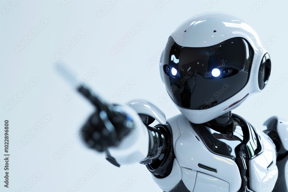 Aufkleber a sleek humanoid robot points decisively with its illuminated finger, emphasizing its advanced techn