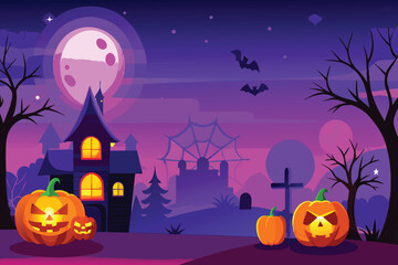 "Spooky Halloween Scene with Castle