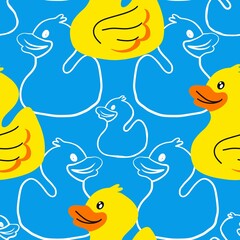 Obraz premium Little ducks and rubber ring anchors switch back and forth with cute patterns. anchor animal artistic baby background beach beautiful bird blue boy captain cartoon colorful cute design