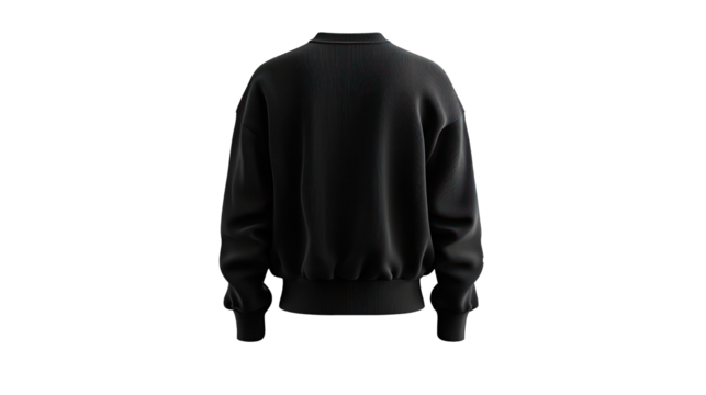 3D women�s black sweatshirt, long sleeve from the back, transparent PNG format.
