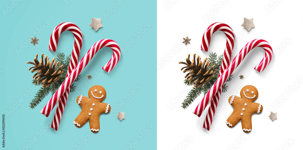 Canvas Prints christmas design element composition with fir tree branches and holiday ornament on transparent.