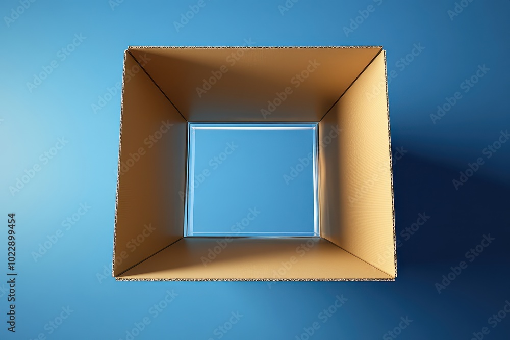 Poster a cardboard box with a clear window in the middle