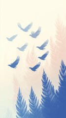 Obraz premium blue sky with clouds and sun, blue sky with clouds, flying birds