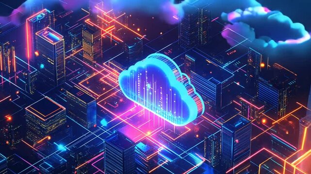 Futuristic Cloud Storage Isometric Digital Data Transmission Service