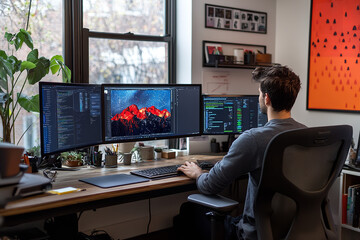 Tech-Driven Graphic Designer Workspace with Ergonomic Design