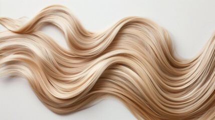 A top view of silky smooth blonde hair extensions laid on a white surface, showcasing the healthy and vibrant texture