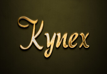 Old gold text effect of futuristic name Kynex with 3D glossy style Mockup.