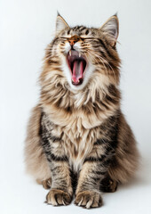 Playful Fluffy Cat Stretching Forward, Preparing for Action