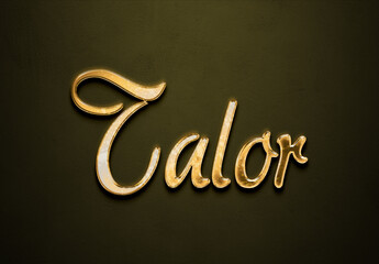 Old gold text effect of futuristic name Talor with 3D glossy style Mockup.