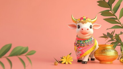 Naklejka premium This is a minimal concept for the happy Pongal festival celebration in India.