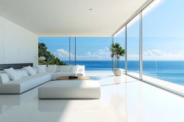 Luxury Coastal Living Room with Panoramic Ocean View in Modern Architectural Design