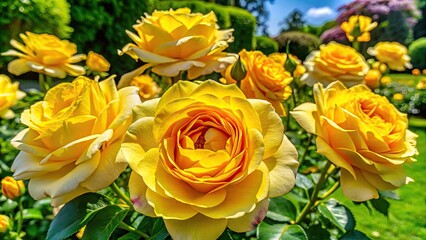 Vibrant Yellow Roses in Bloom, Showcasing Nature's Beauty and Elegance in a Garden Setting