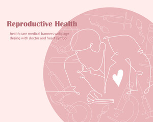 Fertility clinic banner with embryologist doctor. Female reproductive system. Health care and treatment, medicine.