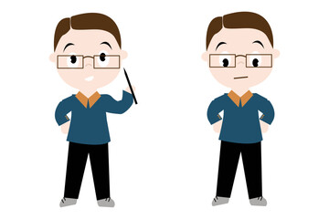 Vector illustration of cheerful and sad teacher on white background. October 5.