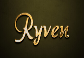 Old gold text effect of futuristic name Ryven with 3D glossy style Mockup.