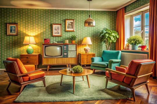 Vintage 1950s Television Sets in Retro Living Room with Classic Design and Nostalgic Charm
