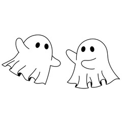 2 cute spooky ghost outline flying illustration