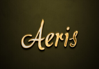 Old gold text effect of futuristic name Aeris with 3D glossy style Mockup.
