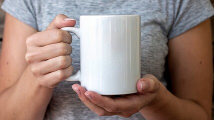 Woman Holding White Coffee Mug Mockup