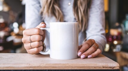 Woman Holding White Coffee Mug Mockup
