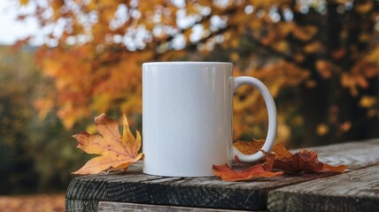 Autumn Leaves and Blank White Coffee Mug