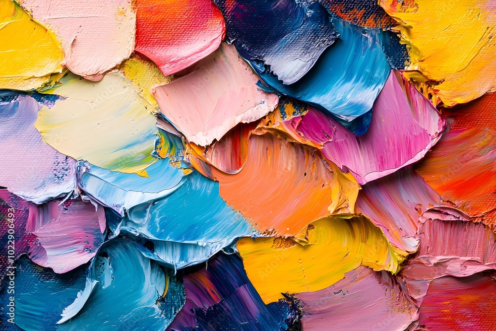 Poster bright, flowing layers of paint create a dynamic abstract texture filled with color