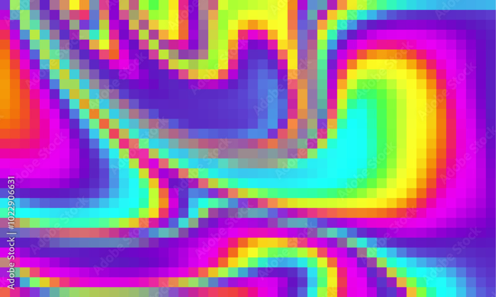 Aufkleber trippy psychedelic colorful neon geometric shapes abstract background, pixelated vector pattern