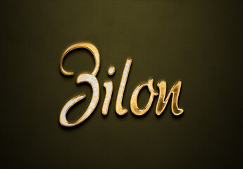 Old gold text effect of futuristic name Zilon with 3D glossy style Mockup.