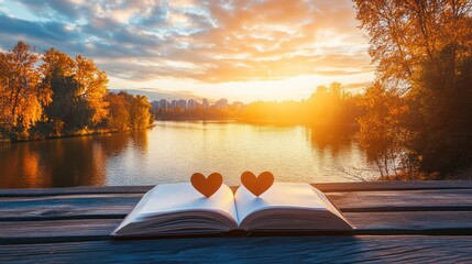 A Romantic Sunset Over a Lake