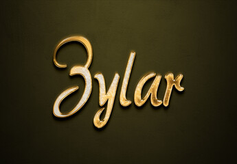 Old gold text effect of futuristic name Zylar with 3D glossy style Mockup.