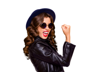 Best day on my life! Profile photo of crazy lady celebrating lottery winning wear casual trendy outfit isolated yellow background