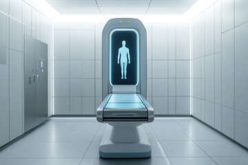 Futuristic medical scanner with holographic human interface in l